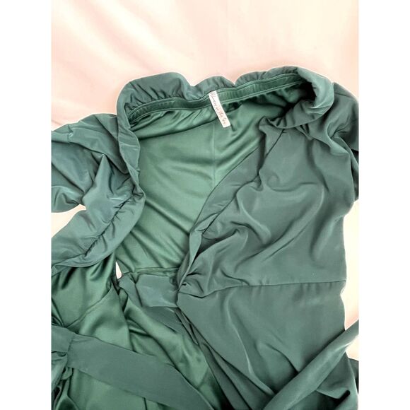 Lucy in the Sky Emerald Green Ruffle Trim Dress Size S Belted Romantic Cocktail - Picture 7 of 11